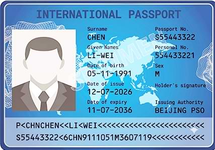 Sample passport biodata page scan for Uzbekistan e-Visa upload