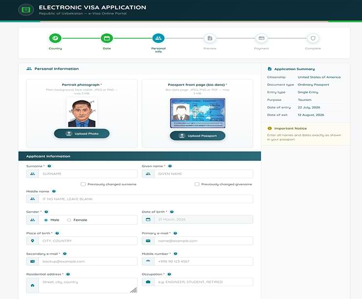 Uzbekistan e-Visa application step 3