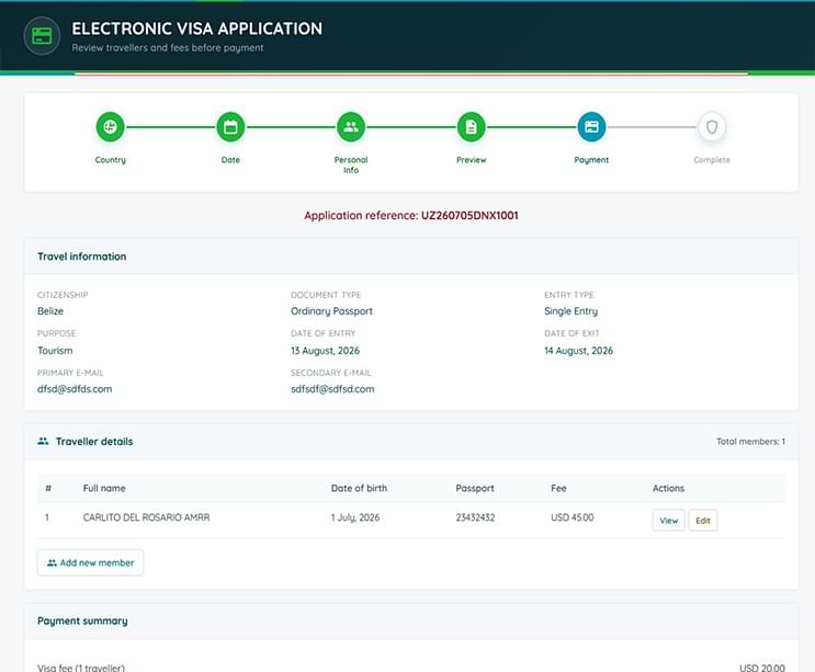 Uzbekistan e-Visa application step 4